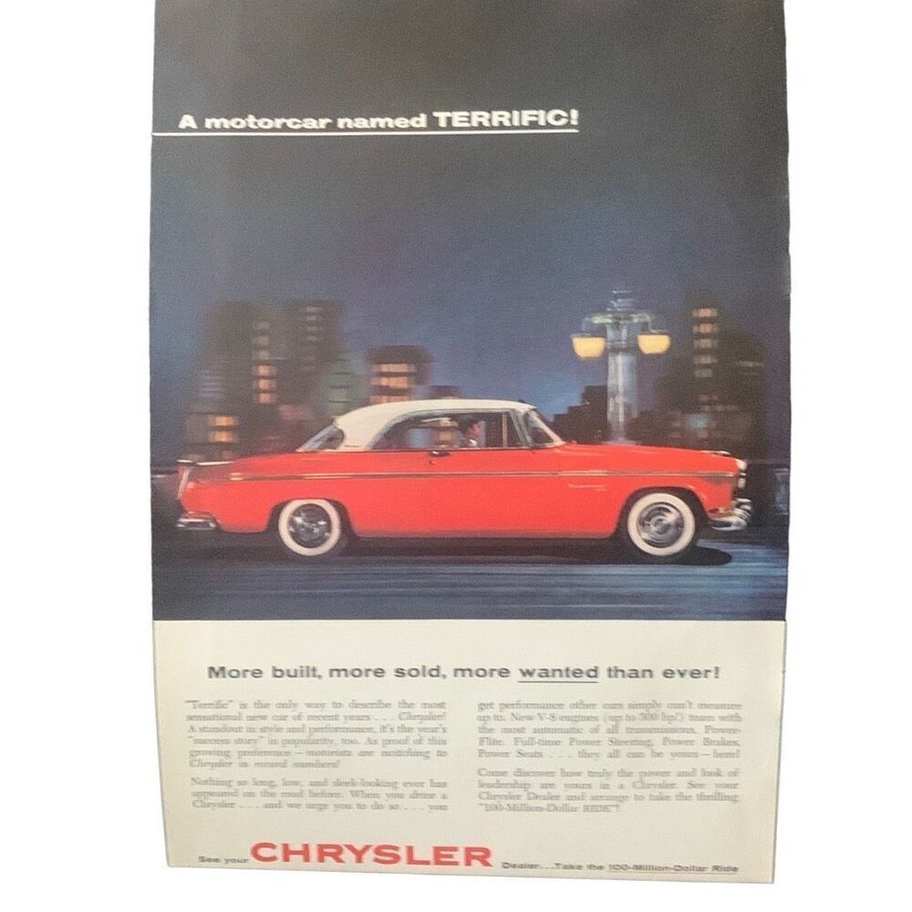 Vintage 1955 Chrysler Motorcar Named Terrific Ad Advertisement
